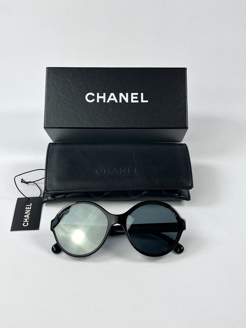 CHANEL - ROUND BLACK ACETATE FRAME SUNGLASSES