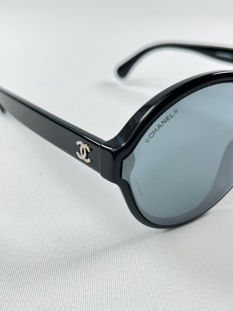 CHANEL - ROUND BLACK ACETATE FRAME SUNGLASSES