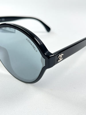 CHANEL - ROUND BLACK ACETATE FRAME SUNGLASSES