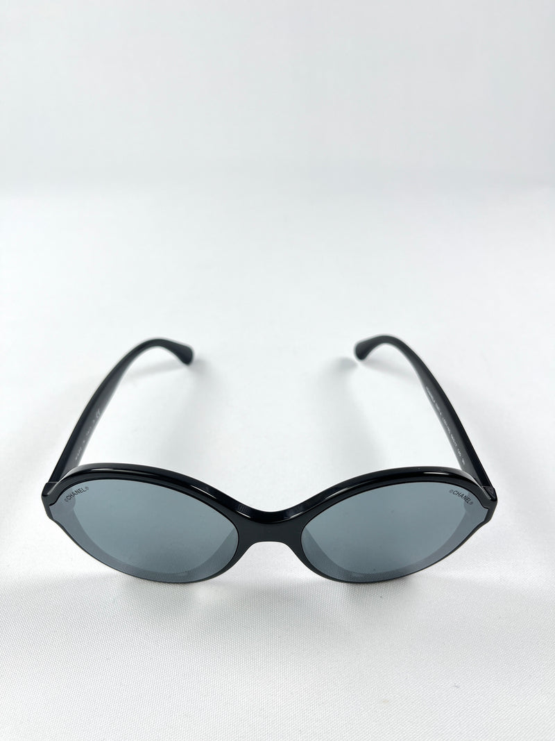 CHANEL - ROUND BLACK ACETATE FRAME SUNGLASSES