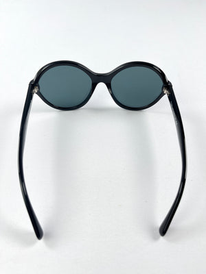 CHANEL - ROUND BLACK ACETATE FRAME SUNGLASSES