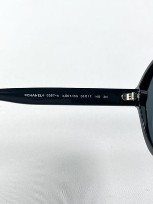 CHANEL - ROUND BLACK ACETATE FRAME SUNGLASSES