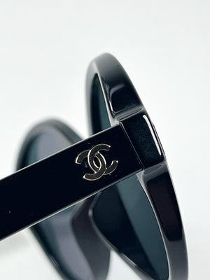 CHANEL - ROUND BLACK ACETATE FRAME SUNGLASSES