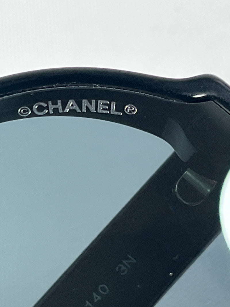 CHANEL - ROUND BLACK ACETATE FRAME SUNGLASSES