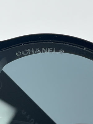 CHANEL - ROUND BLACK ACETATE FRAME SUNGLASSES