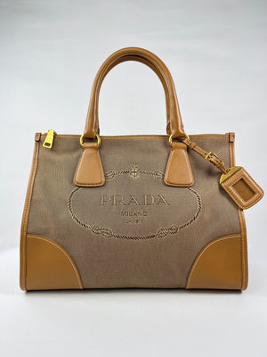 PRADA - CANVAS & LEATHER DOUBLE ZIP TOTE