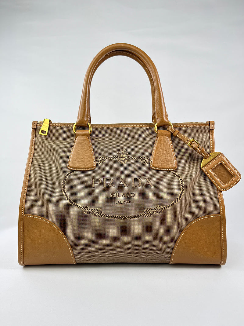 PRADA - CANVAS & LEATHER DOUBLE ZIP TOTE