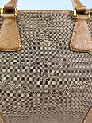 PRADA - CANVAS & LEATHER DOUBLE ZIP TOTE