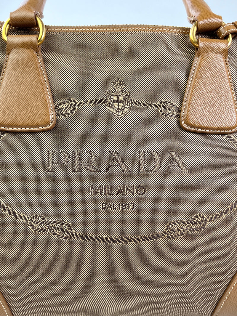 PRADA - CANVAS & LEATHER DOUBLE ZIP TOTE