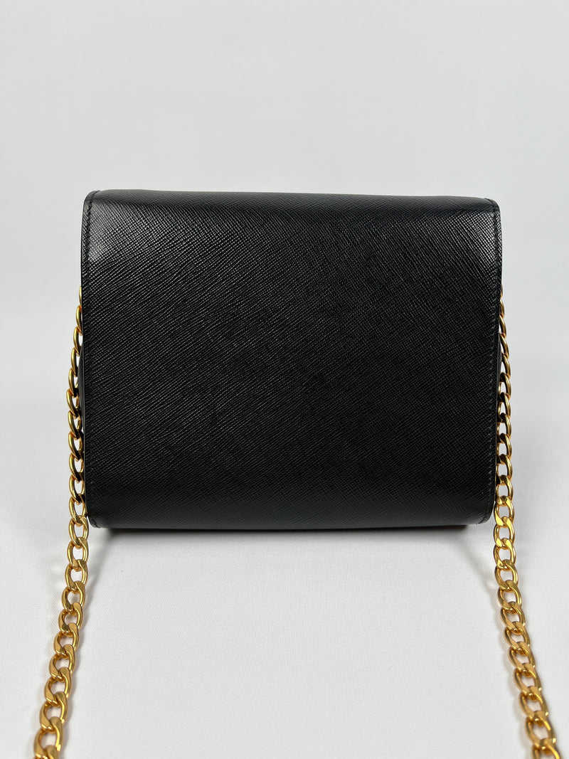 PRADA - BLACK SAFFIANO LUX CHAIN CROSSBODY BAG