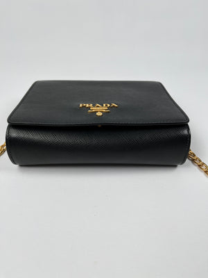 PRADA - BLACK SAFFIANO LUX CHAIN CROSSBODY BAG