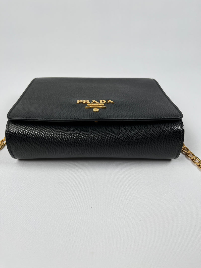 PRADA - BLACK SAFFIANO LUX CHAIN CROSSBODY BAG