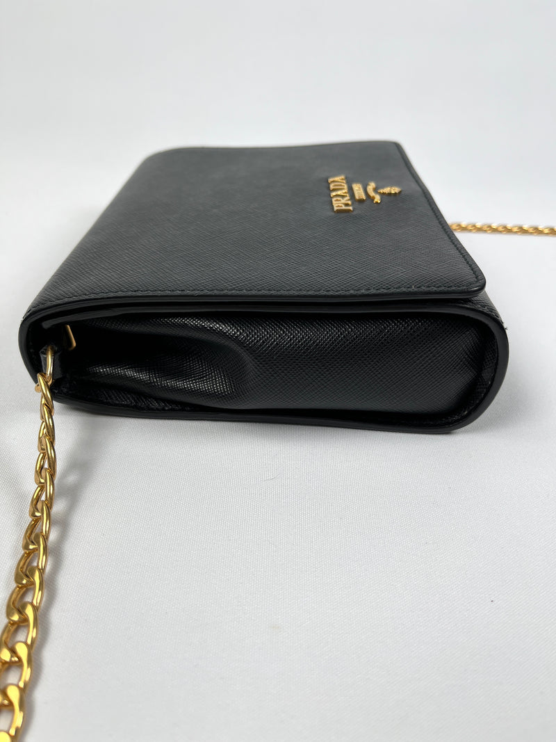 PRADA - BLACK SAFFIANO LUX CHAIN CROSSBODY BAG