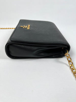 PRADA - BLACK SAFFIANO LUX CHAIN CROSSBODY BAG
