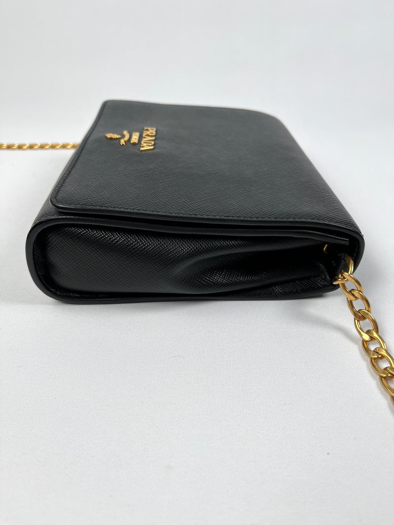 PRADA - BLACK SAFFIANO LUX CHAIN CROSSBODY BAG
