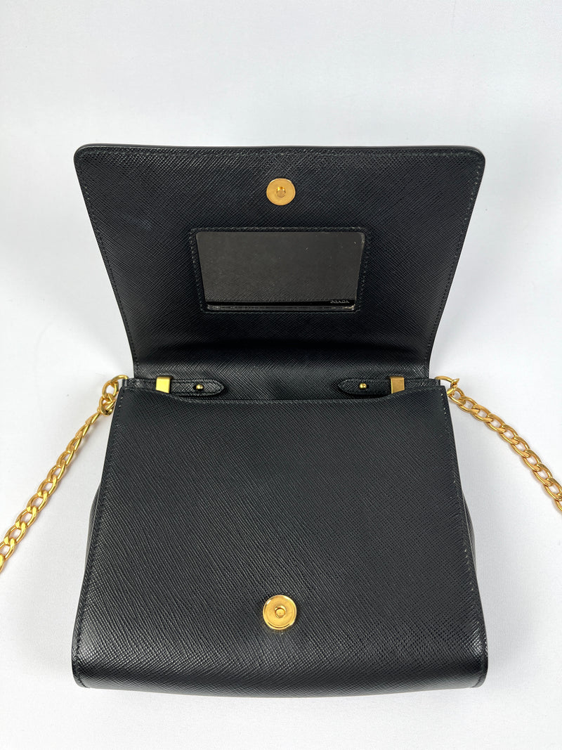 PRADA - BLACK SAFFIANO LUX CHAIN CROSSBODY BAG