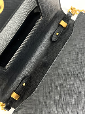 PRADA - BLACK SAFFIANO LUX CHAIN CROSSBODY BAG
