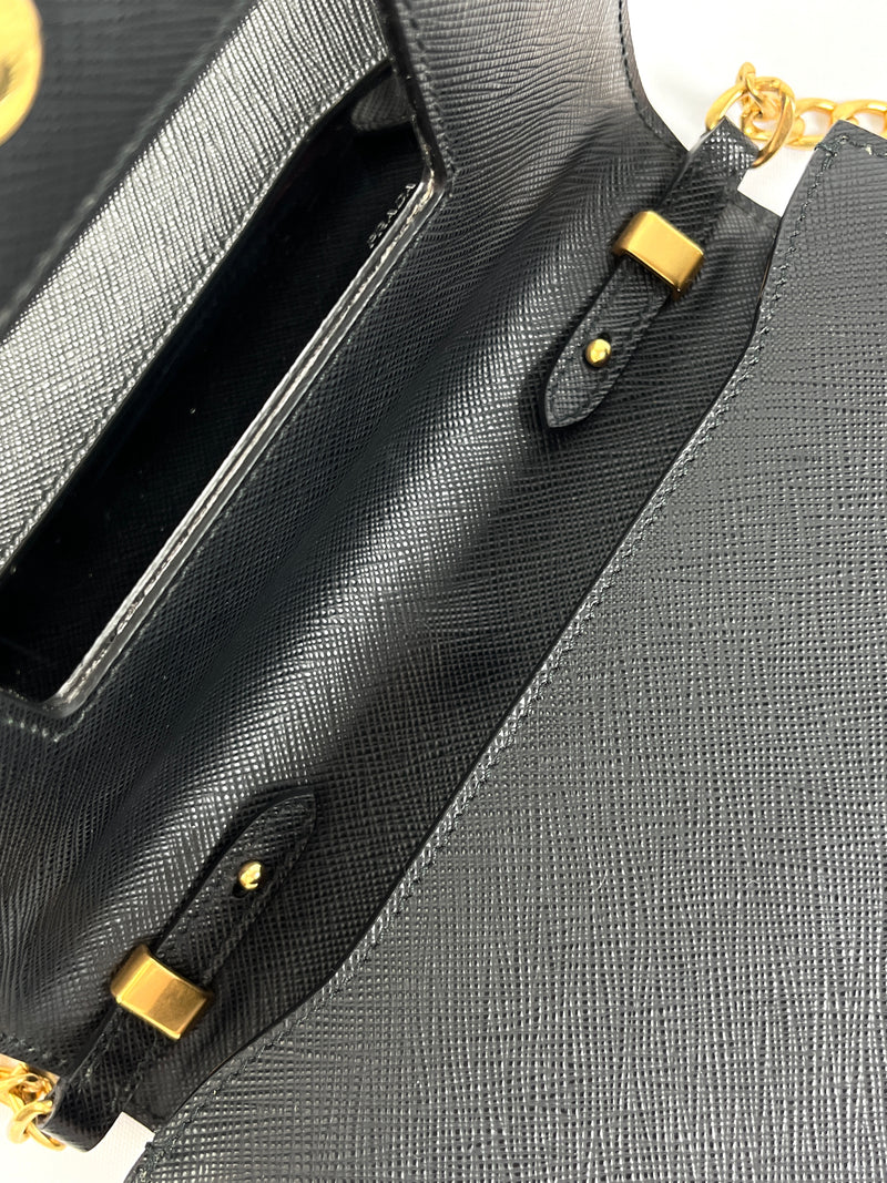 PRADA - BLACK SAFFIANO LUX CHAIN CROSSBODY BAG