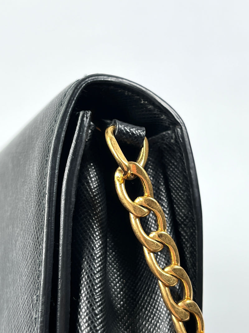 PRADA - BLACK SAFFIANO LUX CHAIN CROSSBODY BAG
