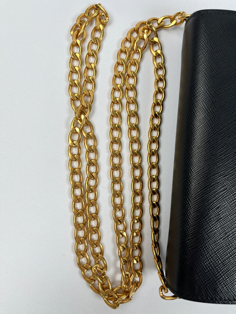PRADA - BLACK SAFFIANO LUX CHAIN CROSSBODY BAG