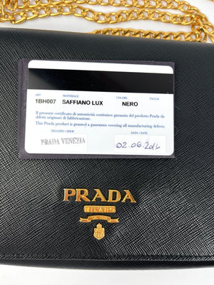 PRADA - BLACK SAFFIANO LUX CHAIN CROSSBODY BAG