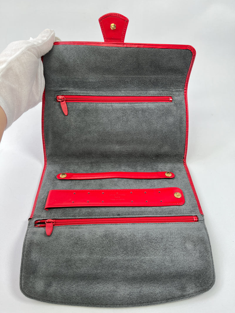 LOUIS VUITTON - RED EPI ROULEAU BIJOUX JEWELLERY ROLL POUCH