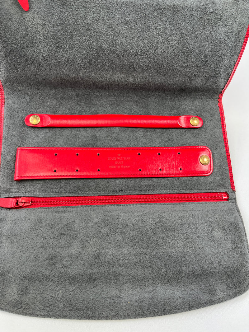LOUIS VUITTON - RED EPI ROULEAU BIJOUX JEWELLERY ROLL POUCH