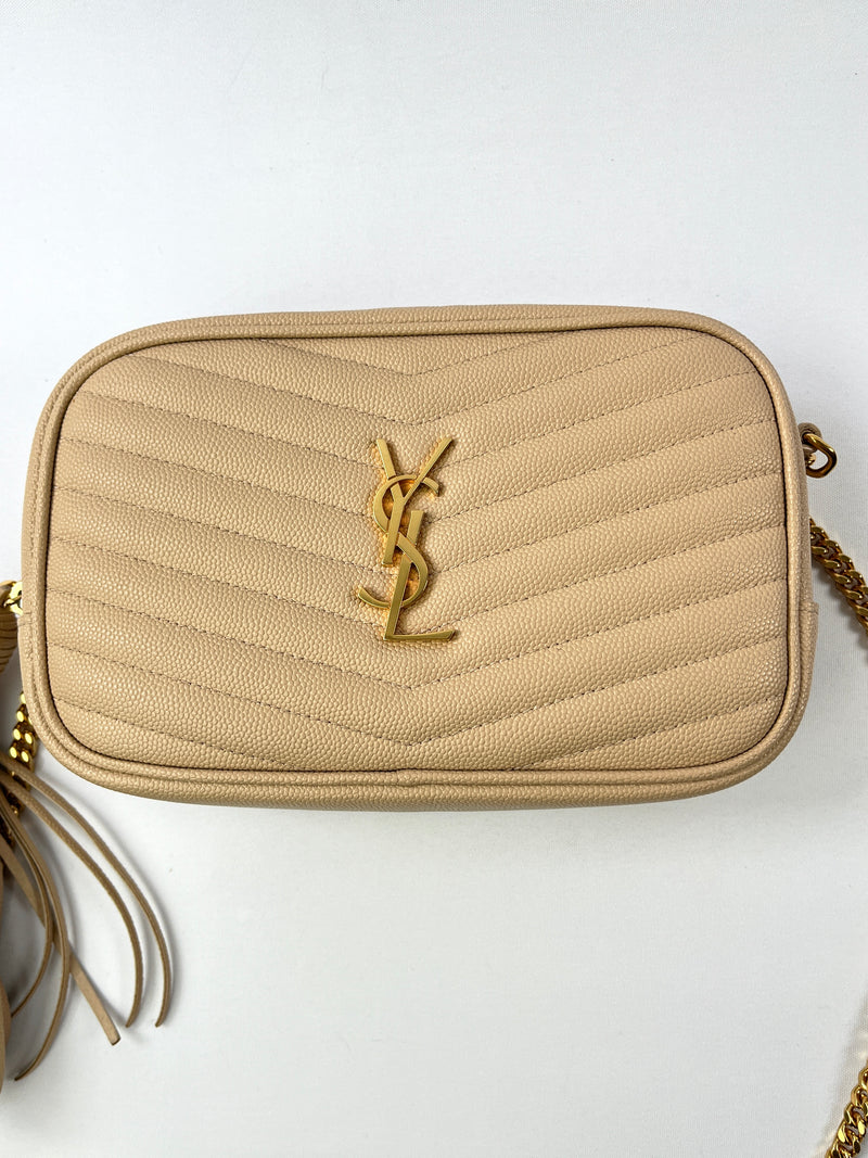 YSL - MINI LOU CAMERA BAG IN DARK BEIGE LEATHER