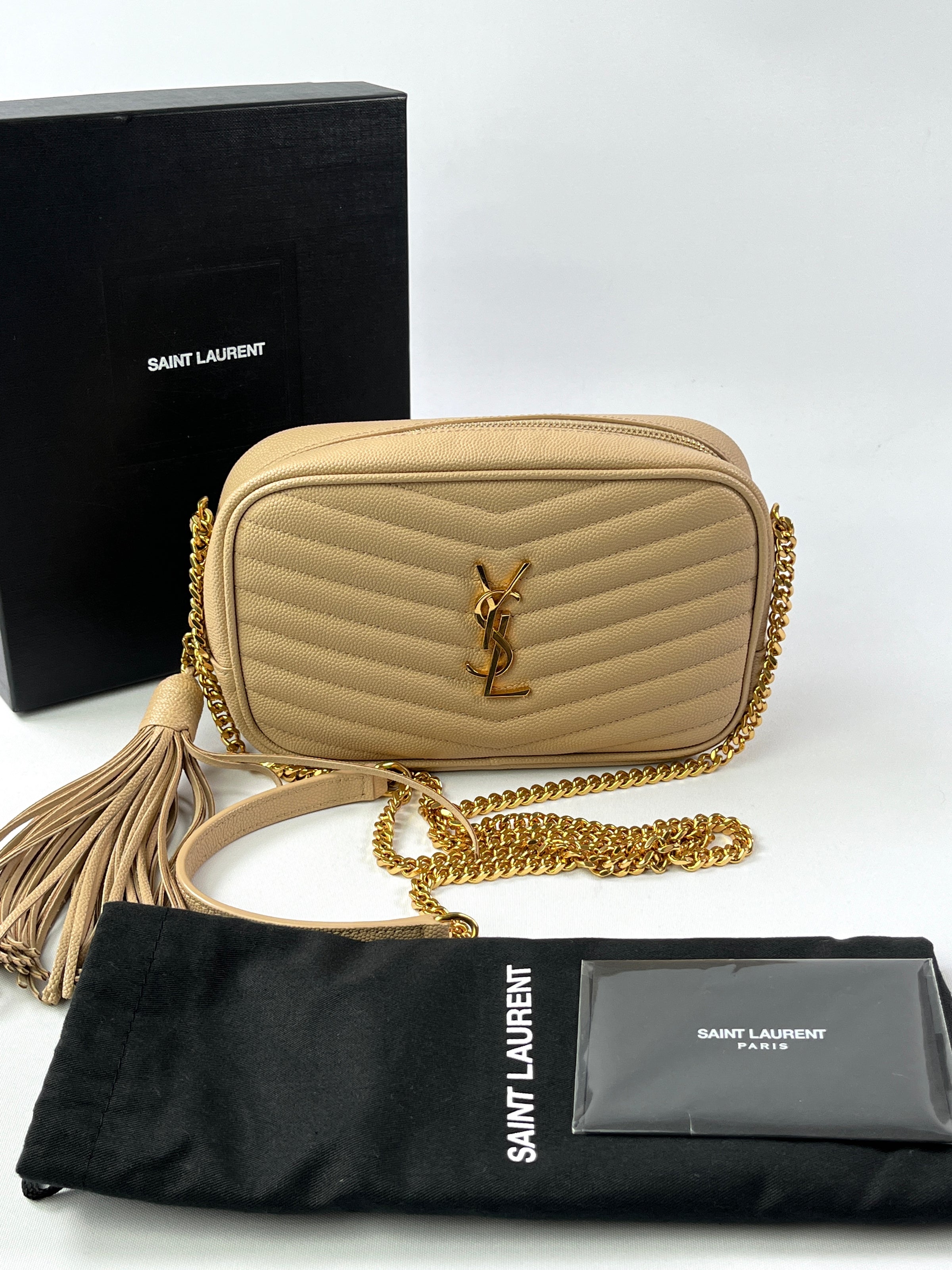 Saint Laurent Lou Mini Quilted Leather Camera Bag In Beige