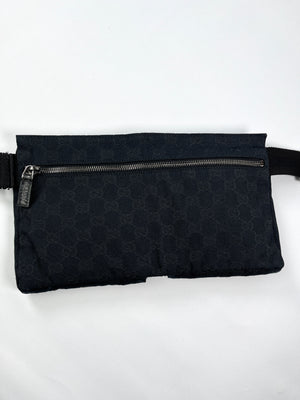 GUCCI - BLACK GG CANVAS BELT WAIST BAG