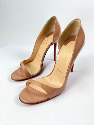 CHRISTIAN LOUBOUTIN - NUDE PATENT LEATHER SANDALS PUMPS - SZ 36 NEW