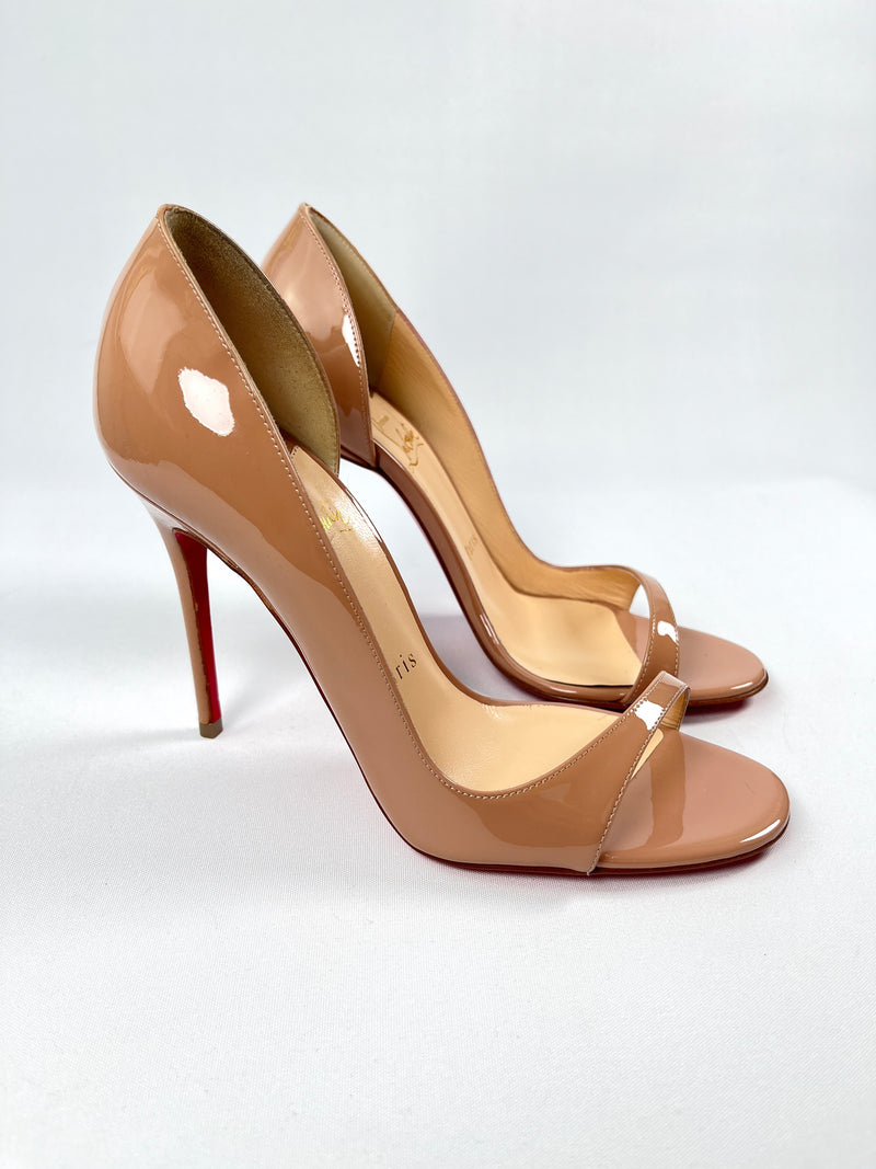 CHRISTIAN LOUBOUTIN - NUDE PATENT LEATHER SANDALS PUMPS - SZ 36 NEW