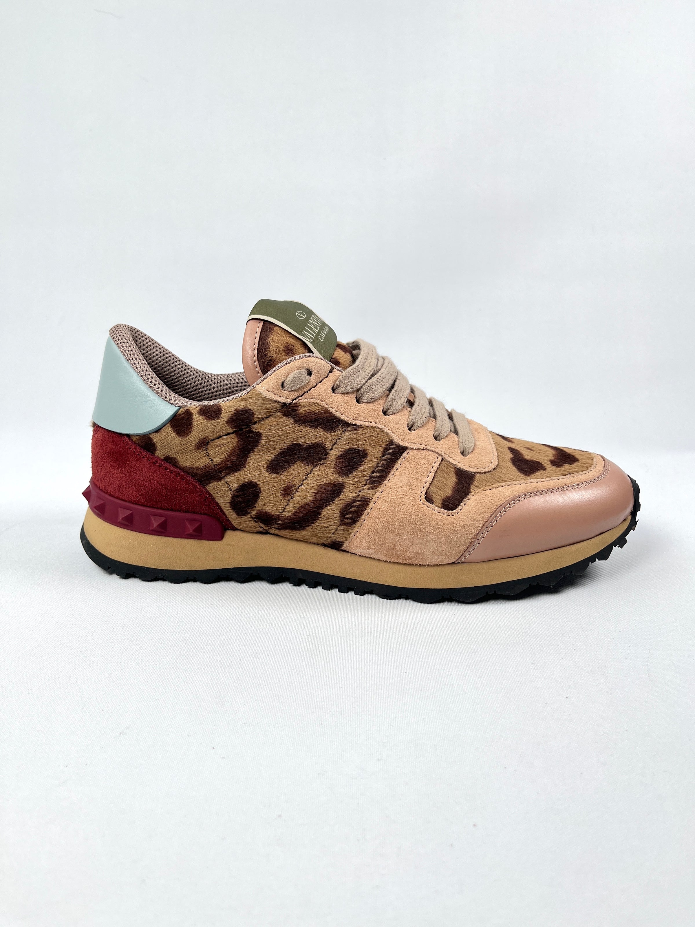 VALENTINO ROCKRUNNER ROCKSTUD LEOPARD PRINT SNEAKERS SZ 37 RE.LUXE AU