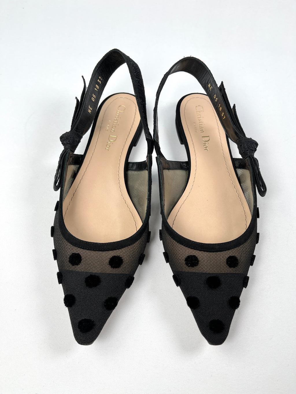 DIOR - J'ADIOR MESH POLKA DOT SLINGBACK FLATS - SZ 37