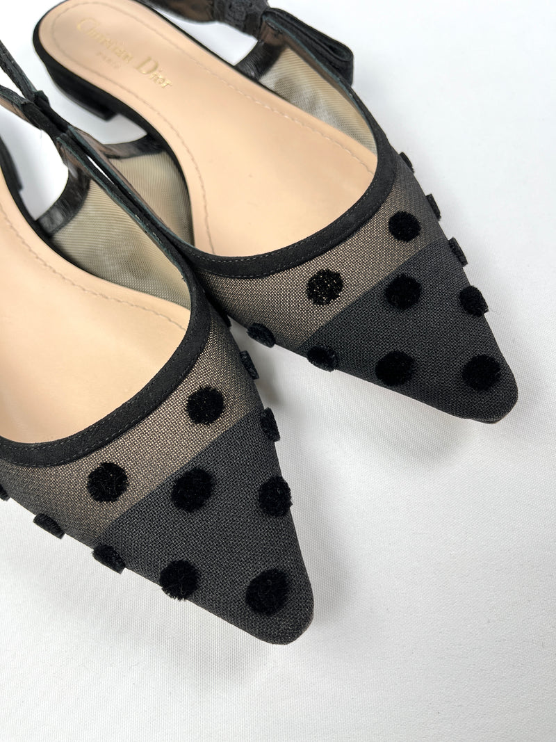 DIOR - J'ADIOR MESH POLKA DOT SLINGBACK FLATS - SZ 37