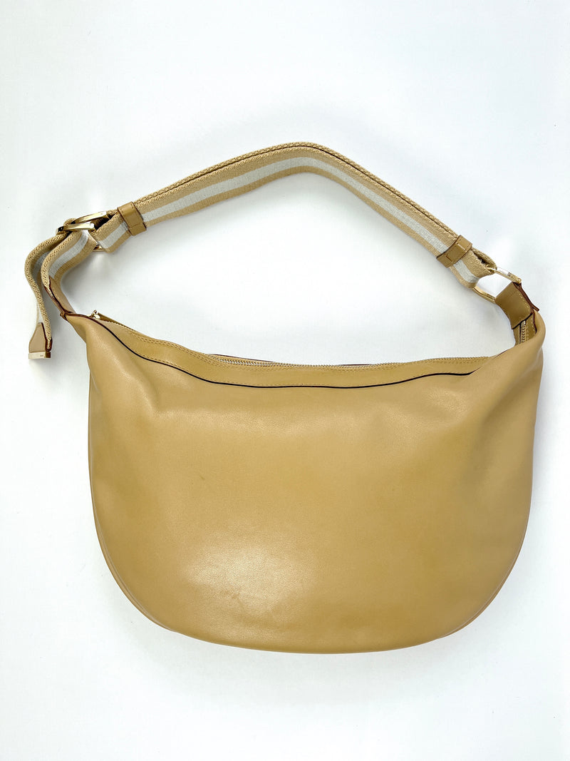 GUCCI - BEIGE LEATHER HOBO BAG WEB STRAP