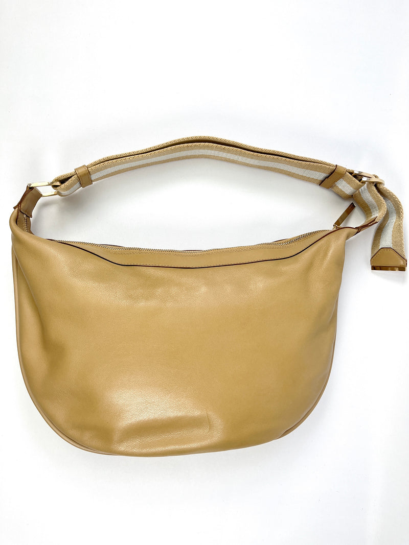 GUCCI - BEIGE LEATHER HOBO BAG WEB STRAP