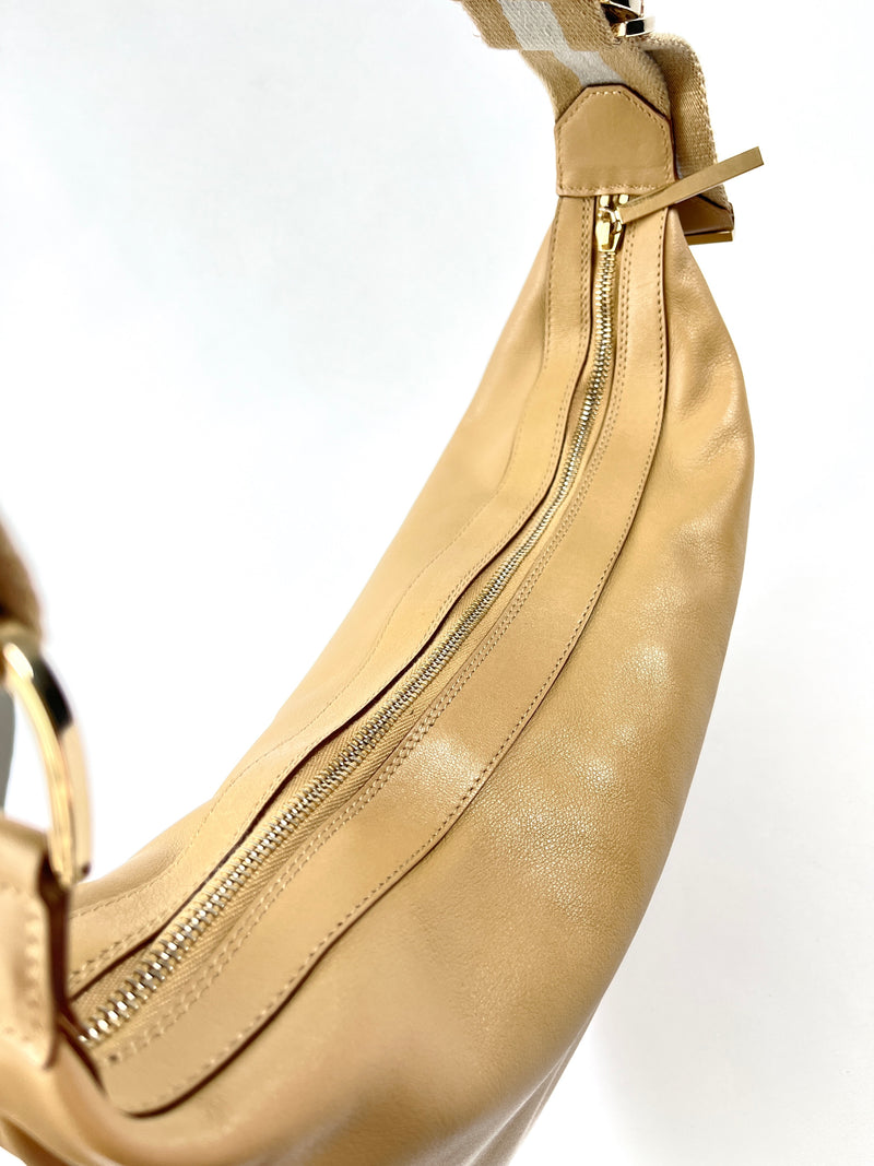 GUCCI - BEIGE LEATHER HOBO BAG WEB STRAP