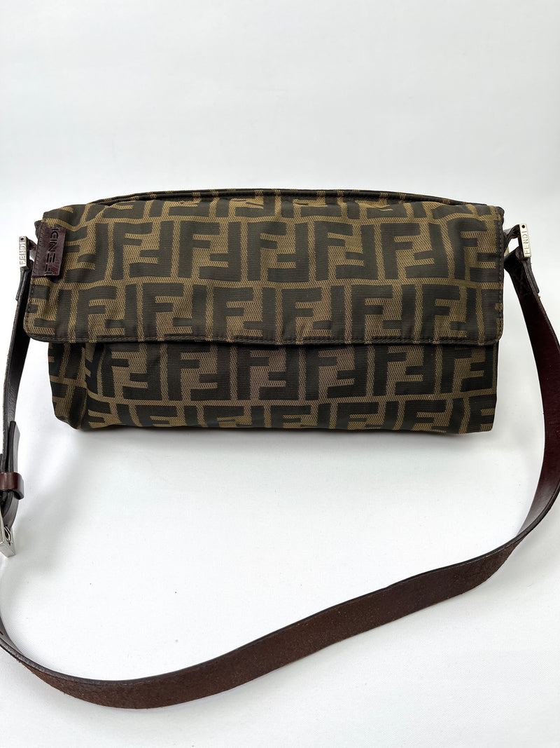 FENDI - ZUCCA FF FLAP SHOULDER BAGUETTE BAG - VINTAGE