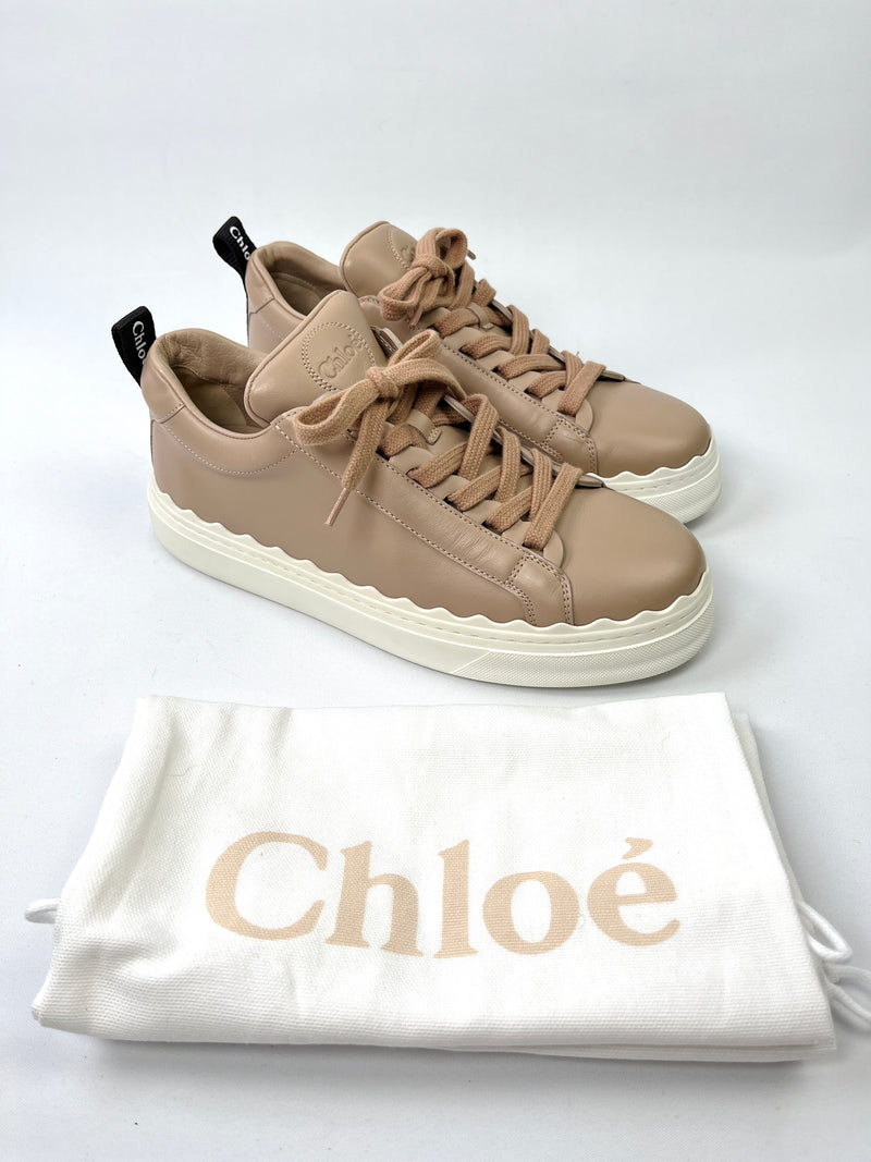 CHLOE - LAUREN SNEAKER IN TAUPE LEATHER - SZ 38