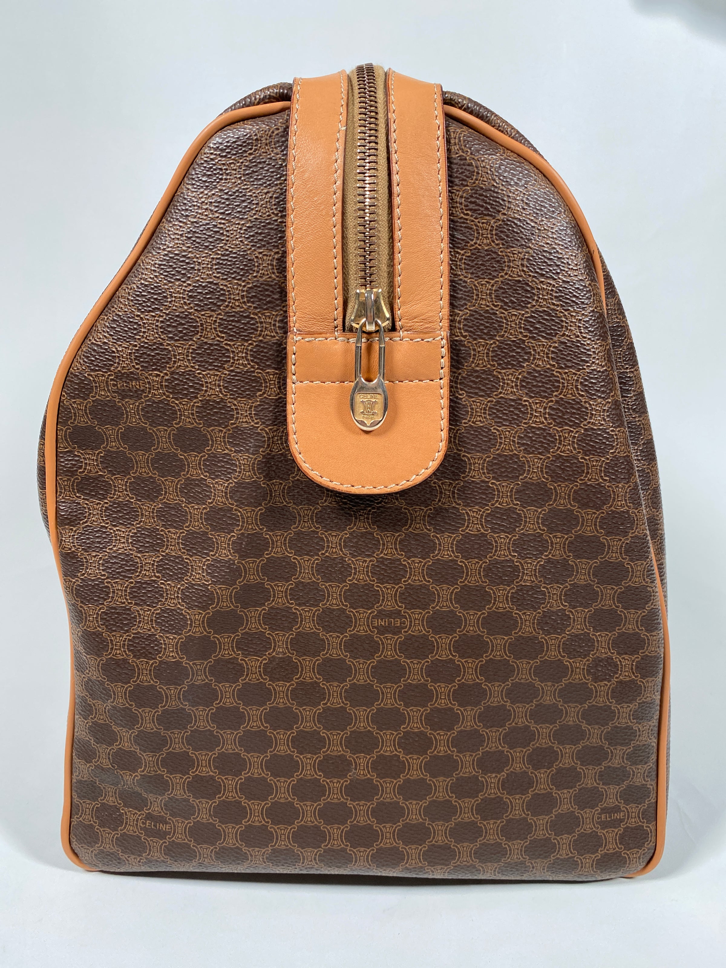 Celine Macadam Pattern Handbag Mini Boston Bag Old PVC x Leather Dark Brown  CELINE Ladies Men's Available