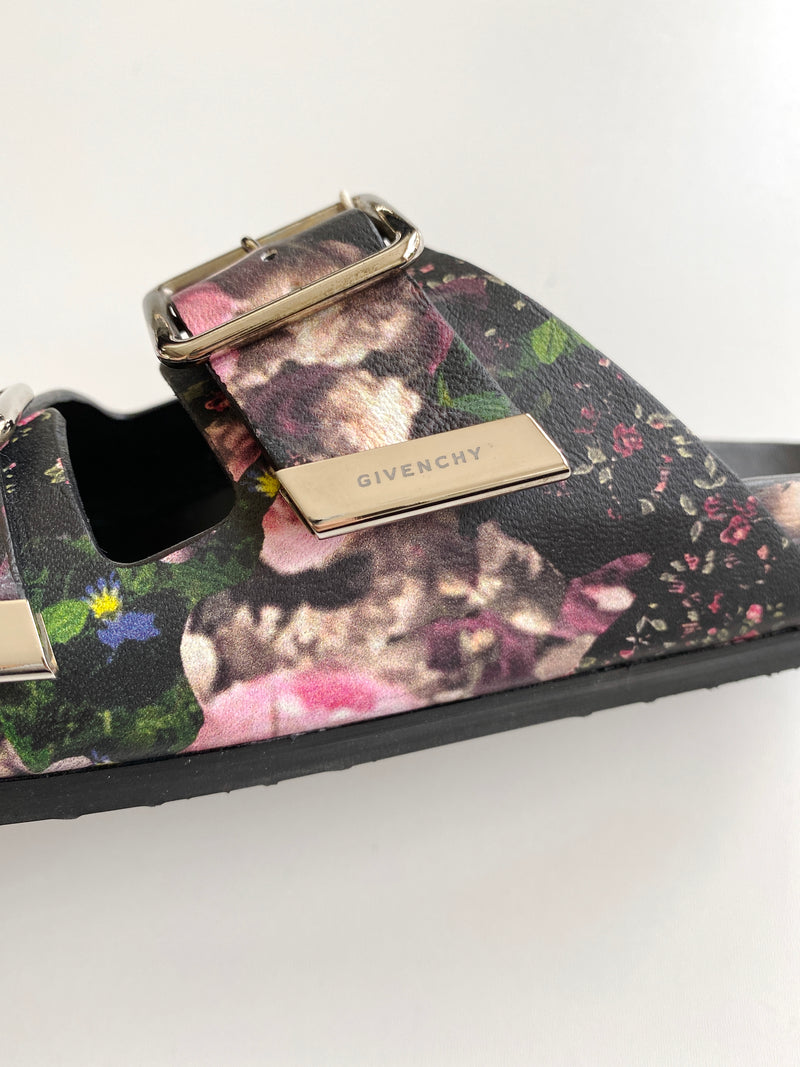 GIVENCHY - FLORAL PRINT NAPPA LEATHER BUCKLE SANDALS - SZ 37 - NEW IN BOX