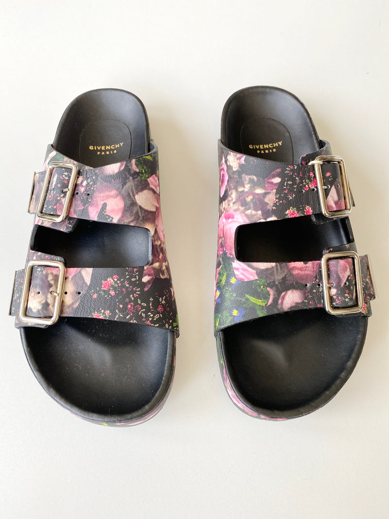 GIVENCHY - FLORAL PRINT NAPPA LEATHER BUCKLE SANDALS - SZ 37 - NEW IN BOX