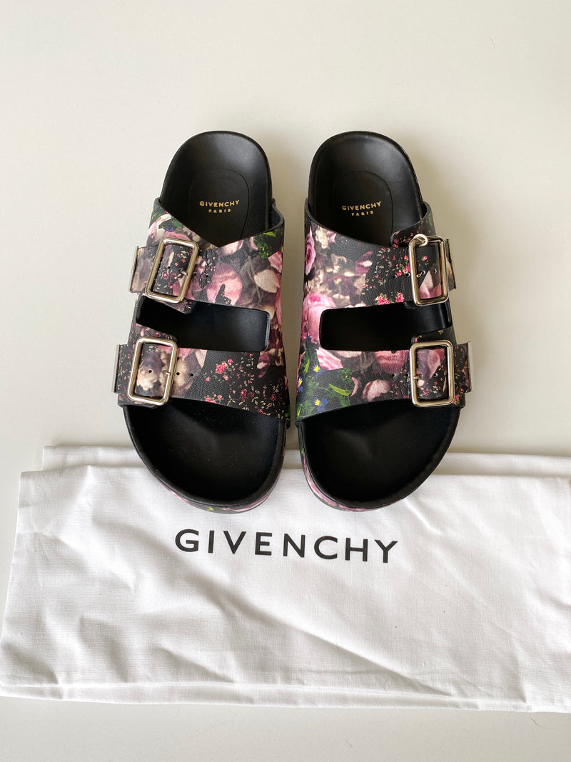 GIVENCHY - FLORAL PRINT NAPPA LEATHER BUCKLE SANDALS - SZ 37 - NEW IN BOX