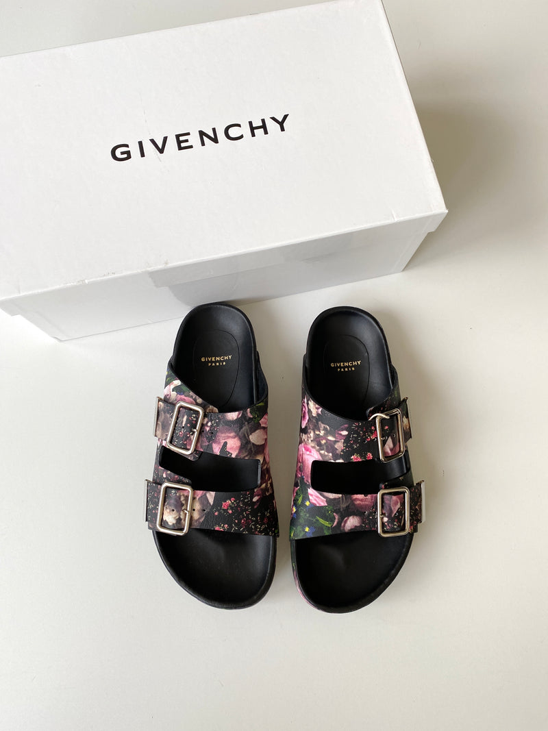 GIVENCHY - FLORAL PRINT NAPPA LEATHER BUCKLE SANDALS - SZ 37 - NEW IN BOX