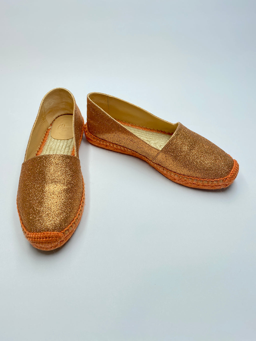 CASTEÑER - KENDA ESPADRILLE FLATS IN GLITTER ORANGE - SZ 38 - NEW IN BOX