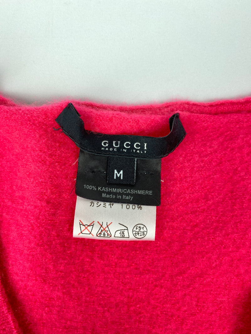 GUCCI -100% CASHMERE V NECK SWEATER IN BRIGHT PINK - SZ MED