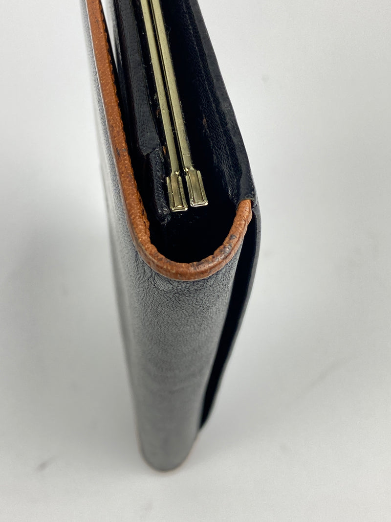 DIOR - BLACK TAN LEATHER KISS LOCK LONG WALLET