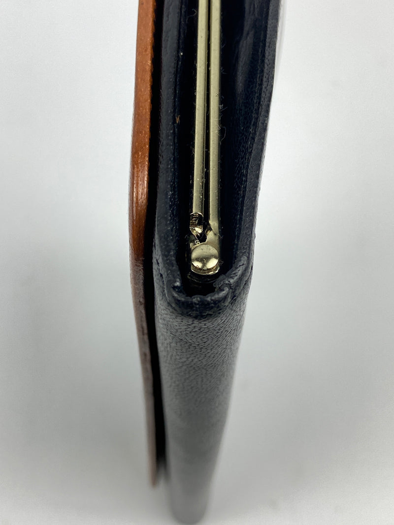 DIOR - BLACK TAN LEATHER KISS LOCK LONG WALLET