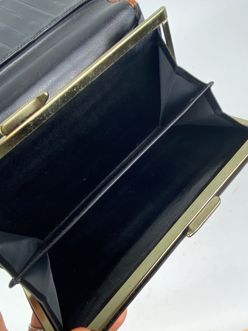 DIOR - BLACK TAN LEATHER KISS LOCK LONG WALLET